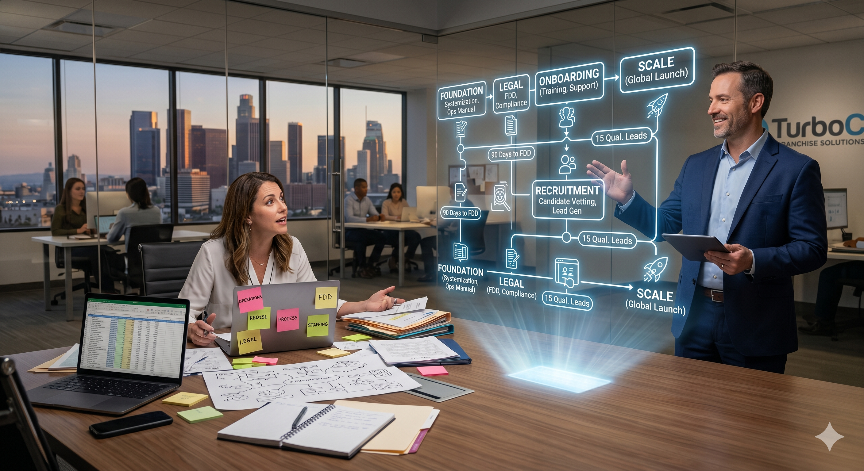 Franchise operations team coordinating repeatable workflows, document handling, approvals, and follow-up before scaling headcount.